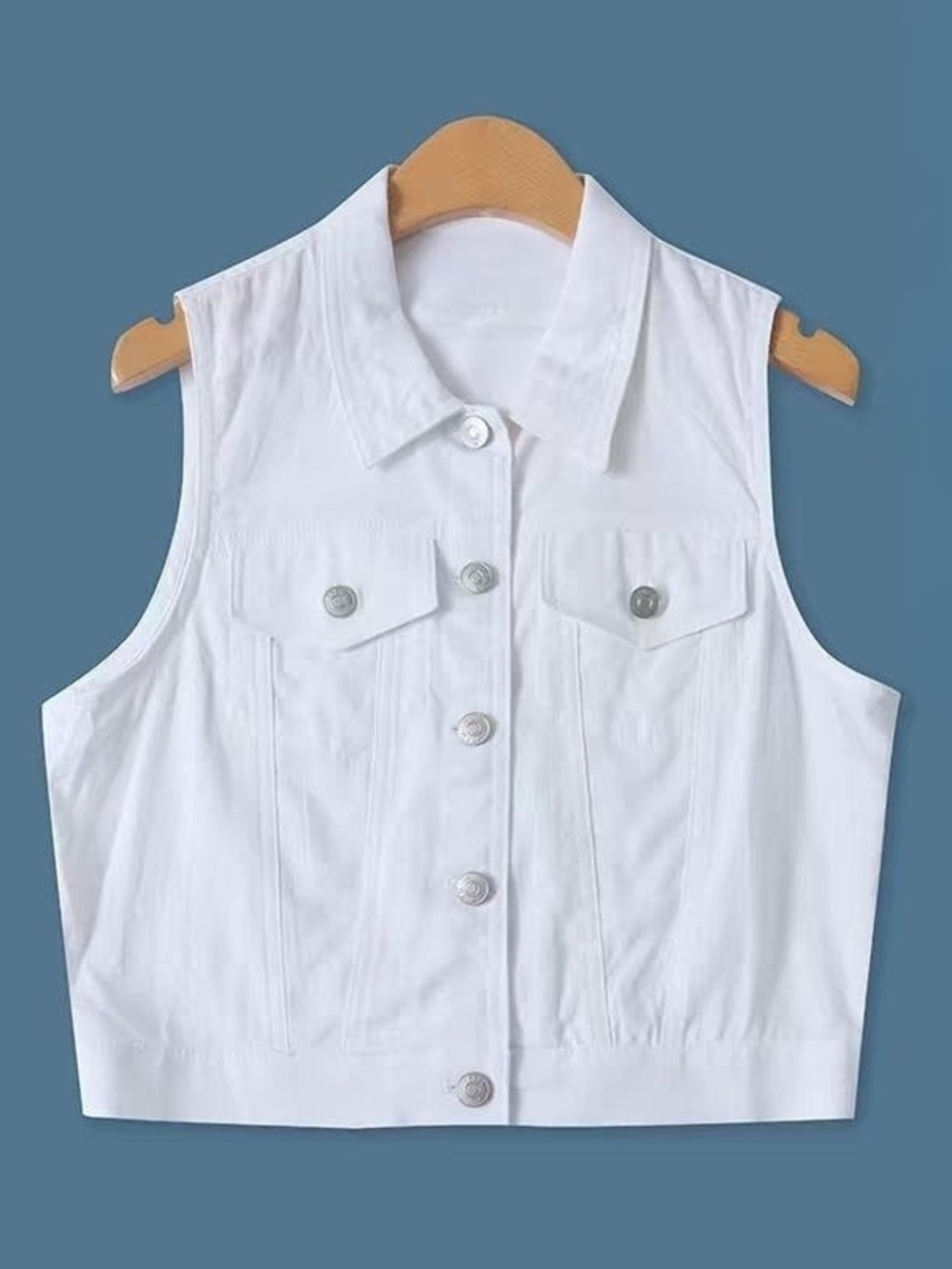 White Sleeveless Button-Front Crop Linen Vest Tank Top Love Tree